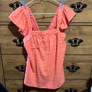 Coral Ruffle Sleeve Women's Top